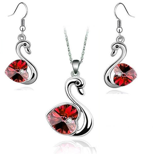 Crystal Swan Necklace & Earrings Fashion Jewelry Set