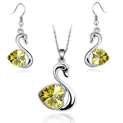 Crystal Swan Necklace & Earrings Fashion Jewelry Set