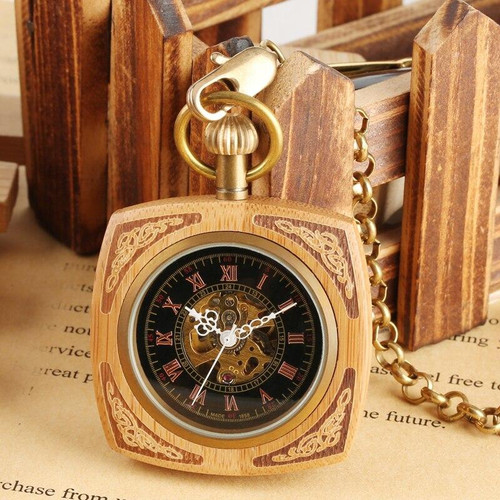 Open Face Pocket Watch in a Square Wooden Frame