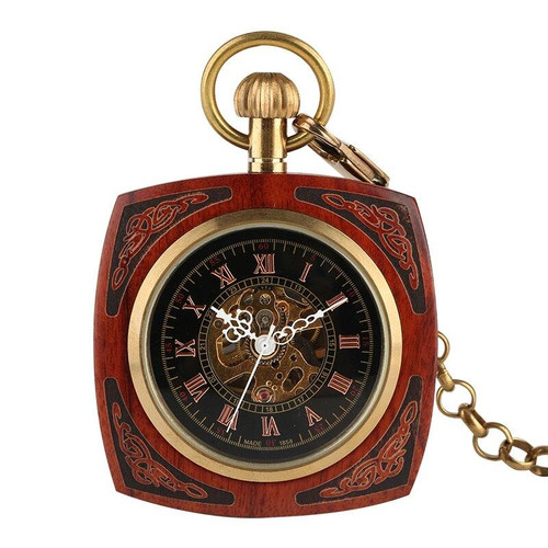 Open Face Pocket Watch in a Square Wooden Frame