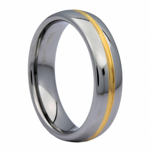 6/8mm Silver Tungsten Wedding Band Ring with Gold Groove Inlay