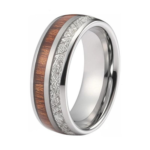8mm Tungsten with Wood and Meteorite Inlay Wedding Band