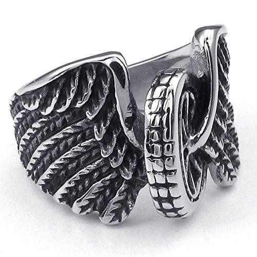 Black Biker Wing Wheel Stainless Steel Ring