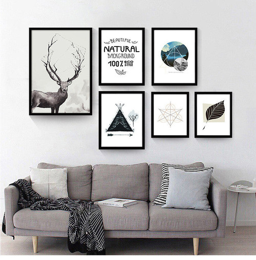 Nordic Decorative Painting Modern Minimalist Black white Trend Personality Fresh Deer Letter Geometry Leaves No Framed QY004