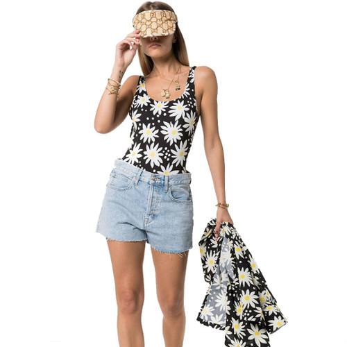 Women Sunflower Print One Piece Swimsuit Beach Swimwear