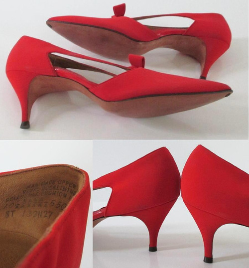 Vintage 50's 60's Red Heels Bow Accent Pumps Shoes 10 N