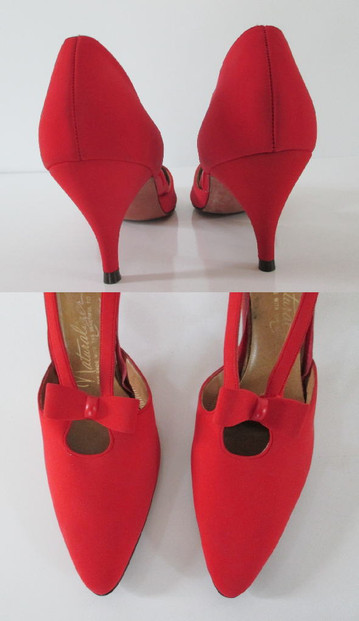 Vintage 50's 60's Red Heels Bow Accent Pumps Shoes 10 N