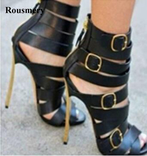 High Quality Women Fashion Open Toe Strange Heel Gladiator Sandals Black Strap Cross High Heel Sandals Dress Shoes