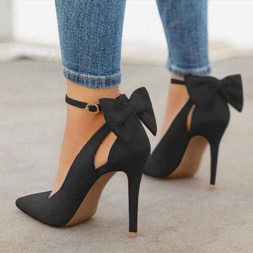 New bow pumps women high heels woman pointed toe stiletto pumps sexy party woman black plus size shoes wedding shoes ladies