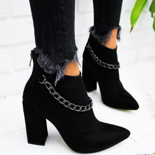 Dropship 2020 High Heels Women Shoes Winter Autumn Women Boots Chain Shoes Casual Woman Pumps Warm Ankle Boots Mujer Zapatos