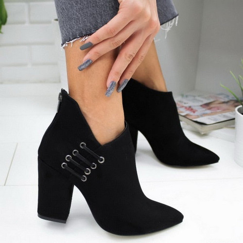 Dropship 2020 High Heels Women Shoes Winter Autumn Women Boots Chain Shoes Casual Woman Pumps Warm Ankle Boots Mujer Zapatos