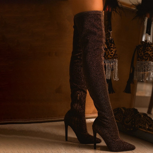 2020 Faux Suede Super High Heels Women Thigh High Boots Elegant Thin Heeled Stretch Over The Knee Boots Autumn Winter Long Boots