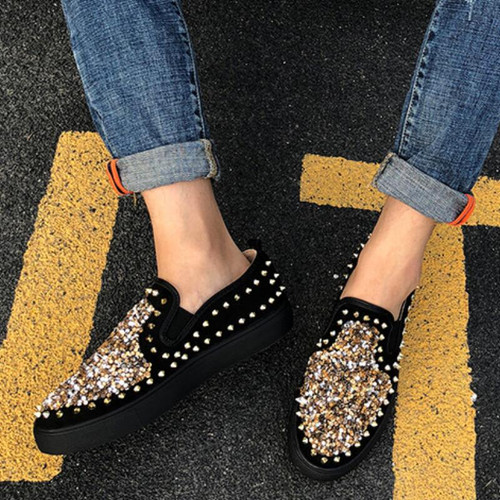 Flats Casual Slip-on Round Toe Shiny Glitter Rivets Shoes