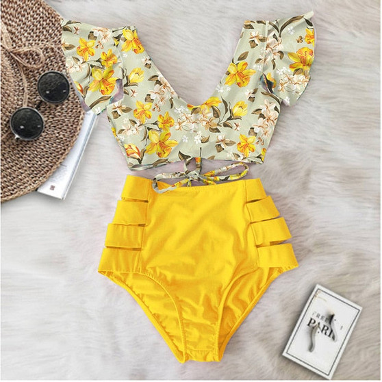 Double Shoulder Ruffle Bikini Suit