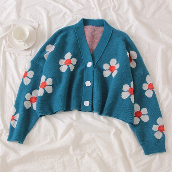 Flower Knit Cardigans Sweater