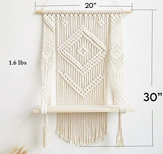 Macrame Wall Hanging Shelf - Boho Hanging Shelf, Floating Decorations - Shelf Wood Hanging Shelf Organizers Macrame Decor Boho Shelves