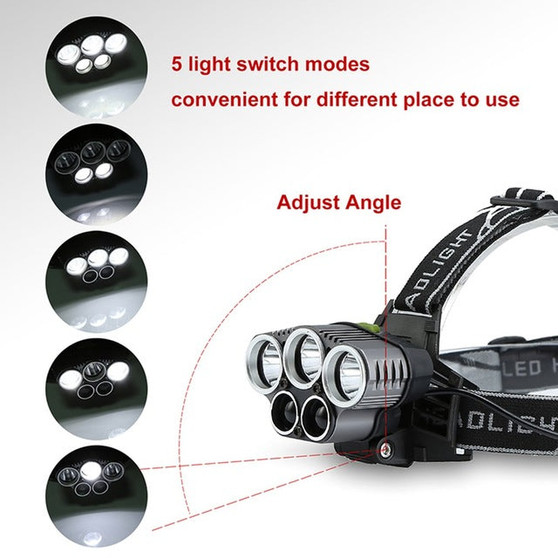 Outdoor 5LED 3T6+2LTS USB Rechargeable Headlight