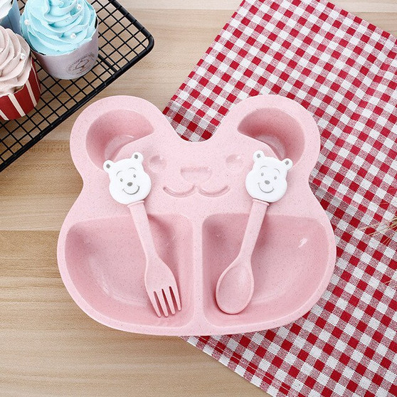 3ps/set Cartoon bear kids dishes wheat straw baby training bowl set children's tableware set kids dinner plates