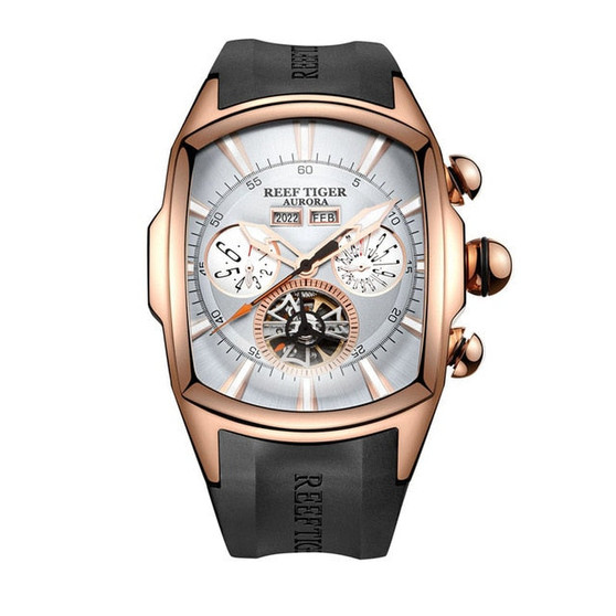 Reef Tiger/RT Big Sport Watch Men Luminous Analog Tourbillon Watches Top Brand Blue Rose Gold Watch  relogio masculino RGA3069