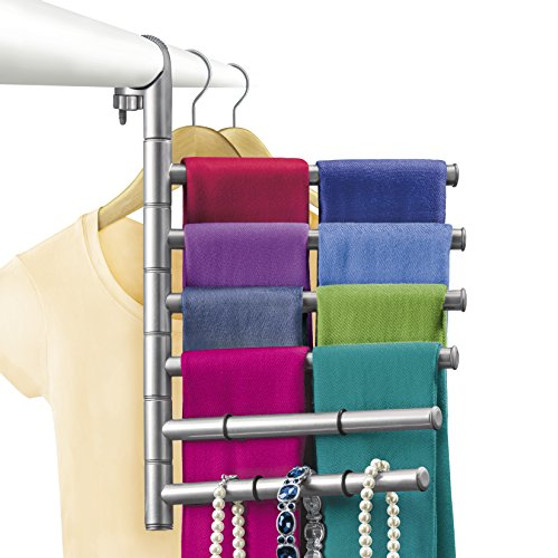 Lynk Hanging Pivoting Scarf Rack and Accessory Holder - Closet Hanger Organizer Rack - Platinum