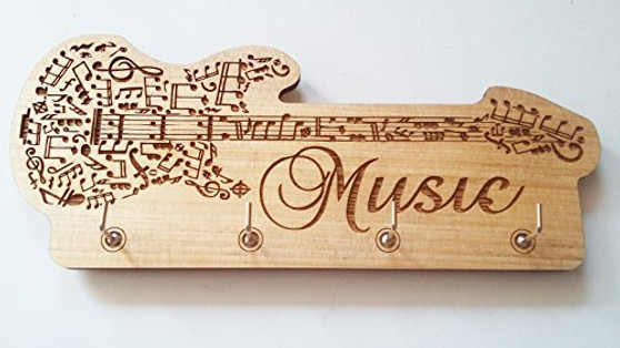 Key holder The Music with 4 Hooks, Wooden for Wall, Wooden Key Rack for Wall, Wooden Key Hook Holder