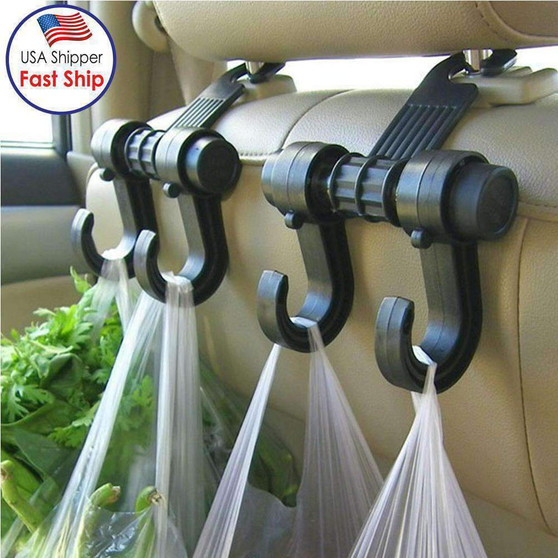 2 PCS Car Vehicle Multi-functional Seat Headrest Bag Hanger Hook Holder Double Hooks - Black