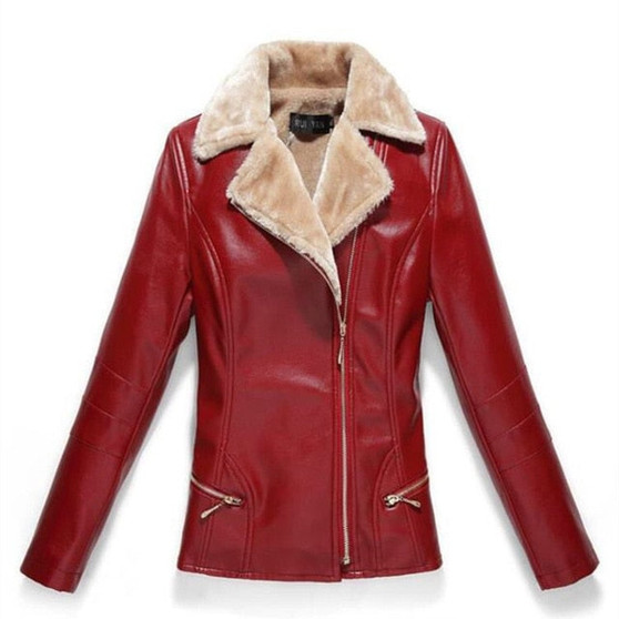 Women Leather Jacket Plus Velvet