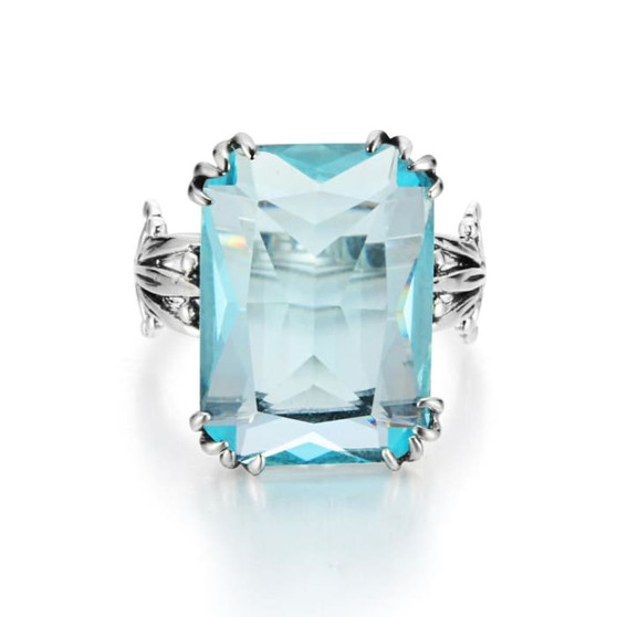 Luxury Square Shape Handmade Vintage Blue Aquamarine Gemstone Ring