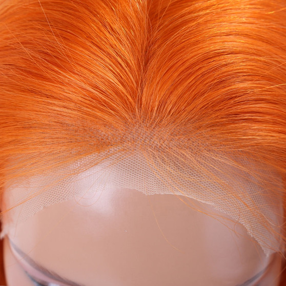 Long Orange Colored Lace Front Wigs Brazilian Remy Pre Plucked Bleached Knots