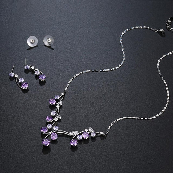 Purple Spring Waterdrop Necklace and Earrings  SET