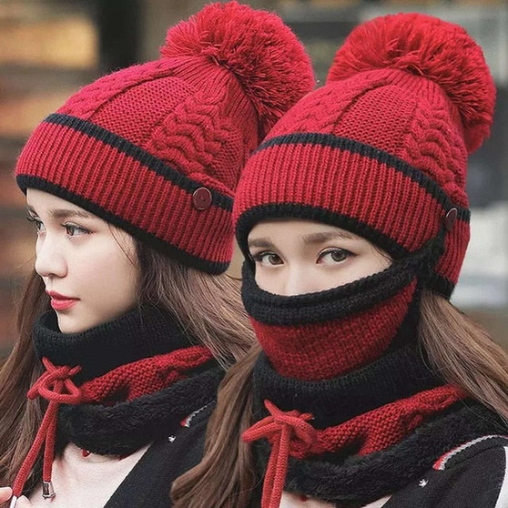 Beanie pompom + Mask + Neck scarf