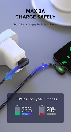 Right Angle Fast Charging USB to Type C Cable