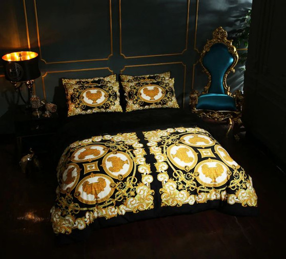 Versace Medusa Bedding Set Duvet Cover Bed Sheet Pillowcase Palace Luxury Velvet