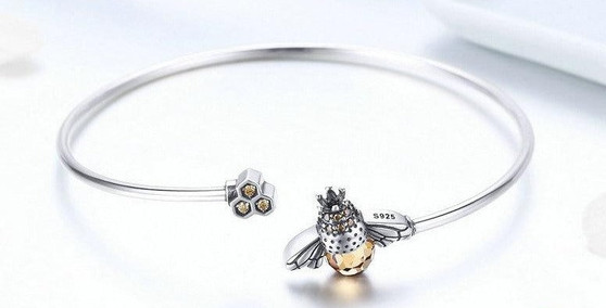 Sterling Silver Crystal Honey Bee Bangle