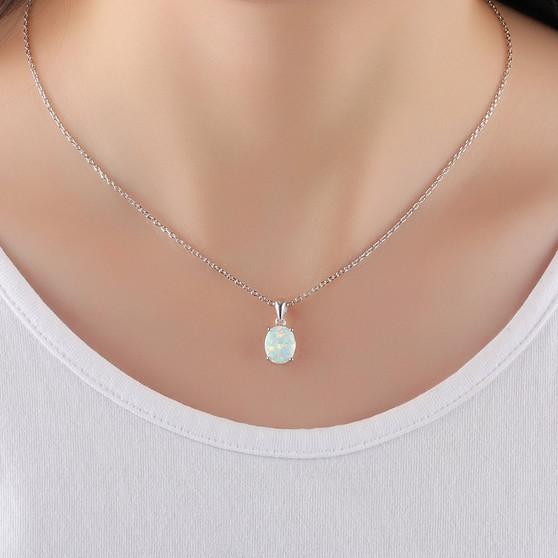 Sterling Silver Opal Jewellery Set of Necklace Earrings Ring