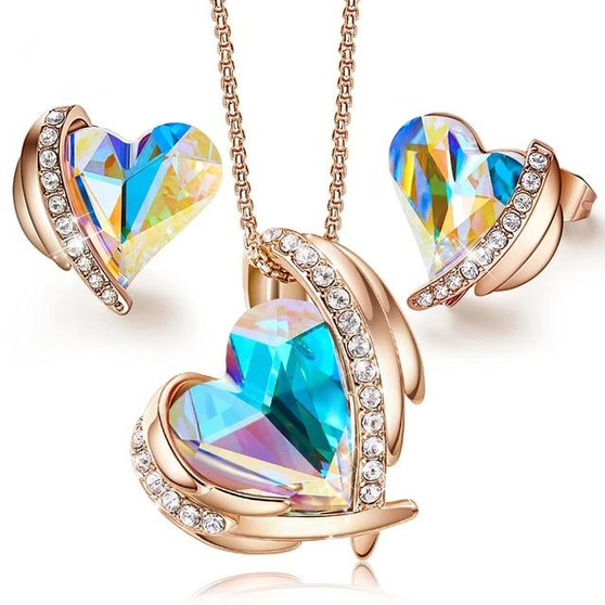 Premium Swarovski  Heart Necklace Earrings