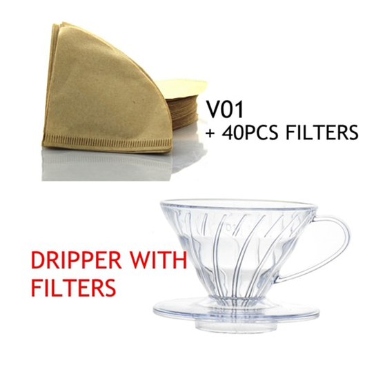 Coffee Dripper V60 Heat-resistant with filters, two sizes available