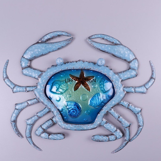 Blue Metal Crab Wall Artwork