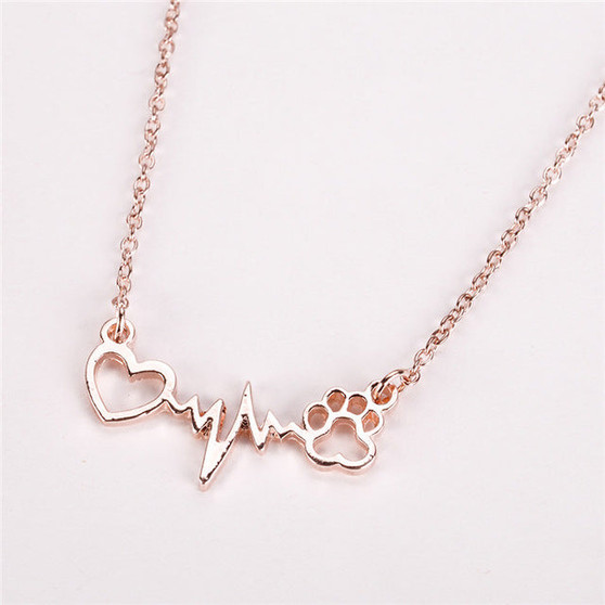 Cute Pets Dogs Footprints Paw Heart Love Chain Pendant & Necklace