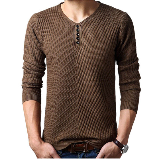 Henley Neck Sweater Men Cashmere Pullover