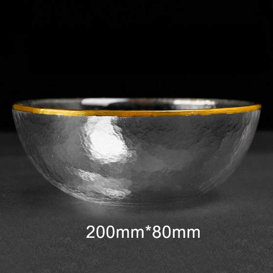 Creative Phnom Penh Glass Bowl Tableware Household Fruit Salad Dessert Steak Western Plate Round Crystal Glass Bowl Dish Plate