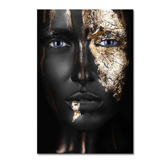 AFRICAN ART BLACK AND GOLD WOMAN WALL ART ON CANVAS OIL PAINTING POSTERS