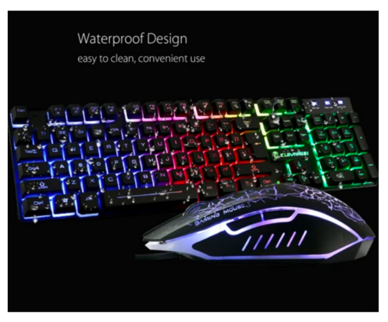 ThinkGame Backlight USB Wired Gaming Keyboard 2400DPI LED Mouse Combo with Mouse Pad