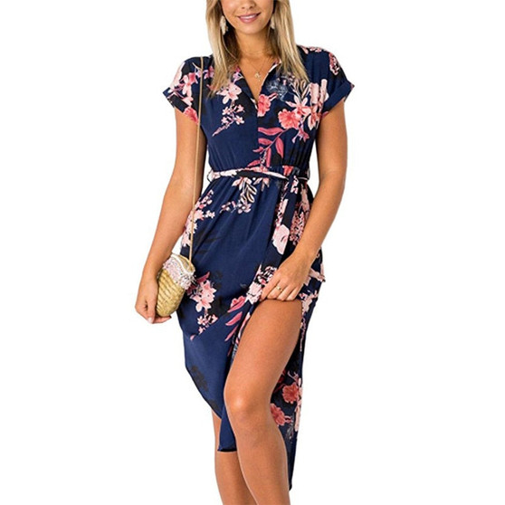 Women Floral Print Beach Dress Fashion Boho