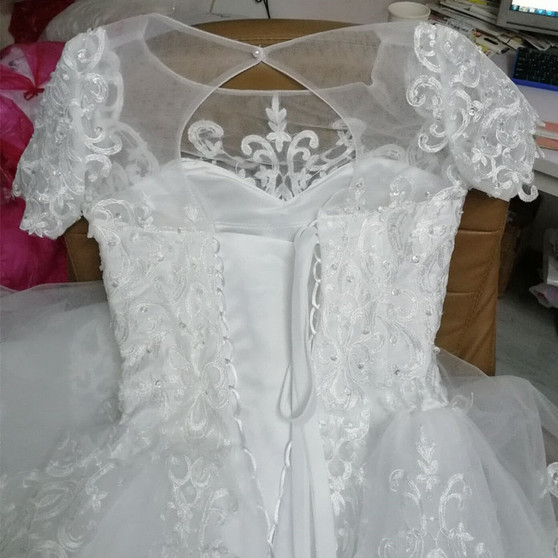 Vintage Lace Appliques Ball Gown Bridal Wedding Dress