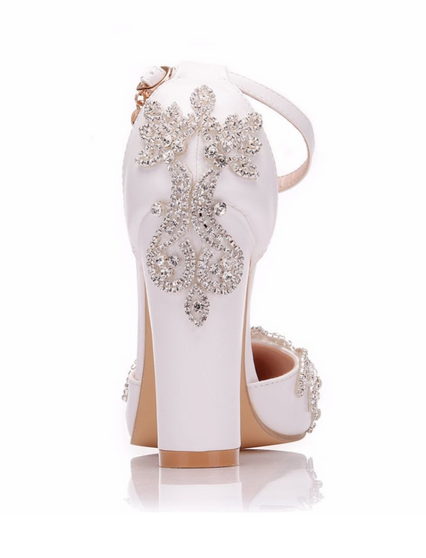 Crystal Queen White  Rhinestone Sandals Pointed Shoes Platform Wedges Shoes Wedding heels High Heels
