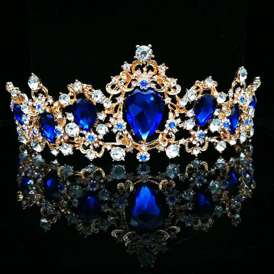 Baroque  Red Blue Green Crystal Bridal Tiaras Crown Vintage Gold Hair Accessory Wedding Rhinestone Diadem Pageant Crowns