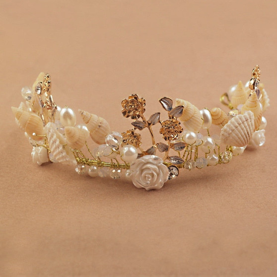 Mermaid Headband Pearl Shell Crown for Bridesmaid Beach Wedding Hair Accessories