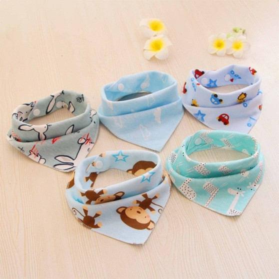 5PCS Baby bibs High quality triangle double layers cotton baberos Cartoon Character Animal Print baby bandana bibs dribble bibs