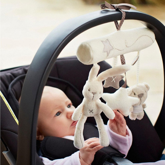 Plush Cute Rabbit Star Newborn Baby Music Hanging Bed Bedroom Decor Safety Seat Plush Toy Stroller Accessories Gifts